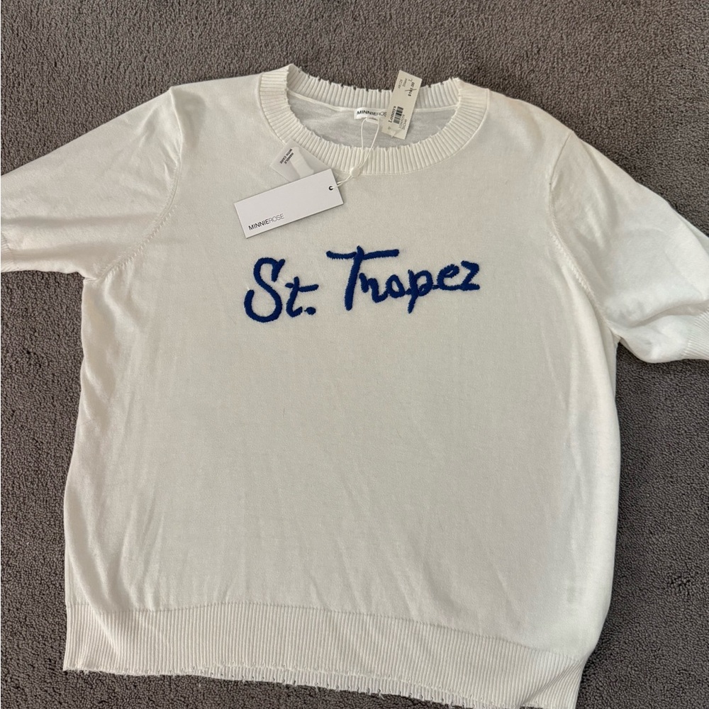 BRAND NEW WITH TAGS! 
Minnie Rose White Sweater with Blue Script